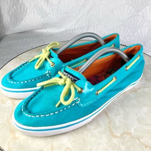 Sperry Shoes Women 6.5 Turquoise Blue Classic Summer Driving Slip On Boat Loafer - Picture 5 of 10